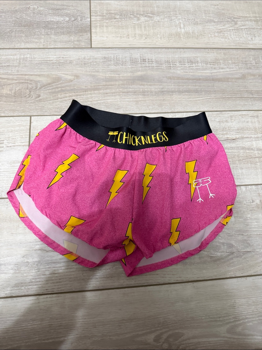 Women's Chicknlegs Pink Lightning-Print Athletic Shorts